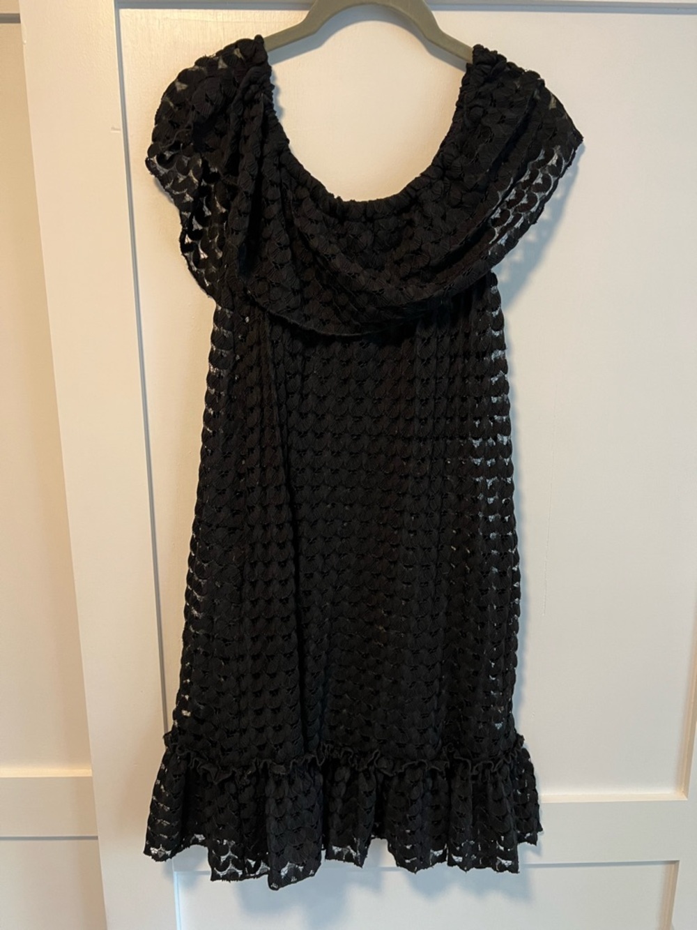 blue island Black Textured swim Ruffle-Hem Midi Dress